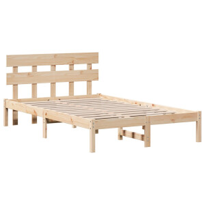 vidaXL - Bedframe - met - hoofdeinde - Bruin - 140 - x - 190 - cm - Massief - grenenhout