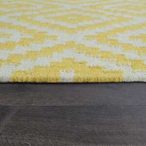 Paco Home Vloerkleed Modern Marokkaans Patroon Handgeweven Scandinavisch Ruiten Franje Geel Wit 80x150 cm