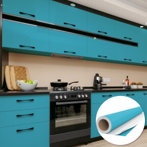 Waterdichte zelfklevende vinylfolie op rol per meter - Afwasbare sticker voor keuken, meubels, kasten, deuren - 60 cm x 5 m - Hemelsblauw