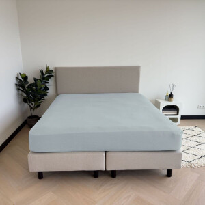 Kayori Emma Hoeslaken Katoensatijn - 90x200cm - Matrasdikte 35cm - Rondom Elastiek - Lichtblauw