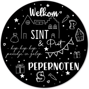 Label2X - Muurcirkel Sint & Piet - Ø 80 cm - Dibond - Multicolor - Wandcirkel - Rond Schilderij - Muurdecoratie Cirkel - Wandecoratie rond - Decoratie voor woonkamer of slaapkamer