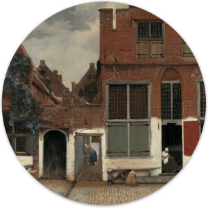 Label2X - Muurcirkel het straatje, Johannes Vermeer - Ø 100 cm - Dibond - Multicolor - Wandcirkel - Rond Schilderij - Muurdecoratie Cirkel - Wandecoratie rond - Decoratie voor woonkamer of slaapkamer
