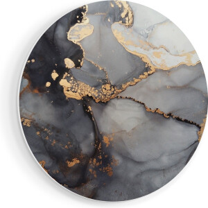 Artaza Forex Muurcirkel Abstracte Kunst - Grijze Marmer met Goud - 40x40 cm - Klein - Wandcirkel - Rond Schilderij - Wanddecoratie Cirkel