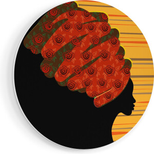 Artaza Forex Muurcirkel Afrikaanse Vrouw Met Bloemen Tulband - Abstract - 80x80 cm - Groot - Wandcirkel - Rond Schilderij - Wanddecoratie Cirkel