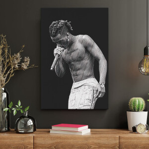 Artaza Canvas Schilderij Portret Zanger - 20x30 cm - Klein - Muurdecoratie Muziek - Wanddecoratie Man - Kamer Accessoires Line Art