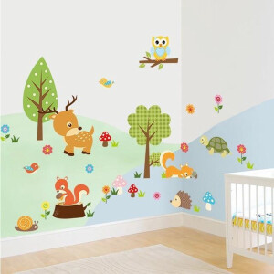 Leuke Muursticker Bos - Uil - Hert - Eekhoorn - Wanddecoratie - Kinderkamer
