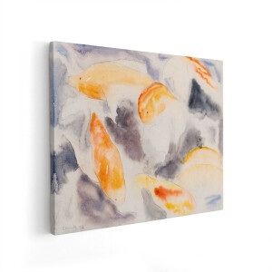 Artaza Canvas Schilderij Abstracte Aquarel van Zwemmende Vissen in Oranje en Gele Tinten - 100x80 cm - Wanddecoratie Woonkamer - Schilderijen - Muurdecoratie