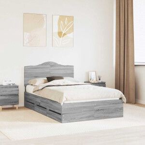 vidaXL - Bedframe - met - lade - Grijze - Sonoma - 120 - x - 190 - cm - Ingenieurshout