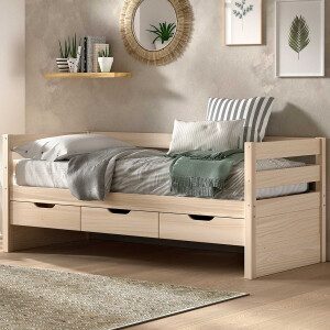 Kajuitbed Maggie - met 3 opberglades - 90 x 200 - massief dennenhout - milky pine - Vipack - Kajuitbed - Beige - Hout Eenpersoons Kajuitbed