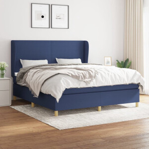 vidaXL - Boxspring - met - matras - stof - blauw - 180x200 - cm