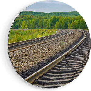 Artaza Dibond Muurcirkel Rails Spoorwegen In Een Bocht - Ø 60 cm - Wandcirkel - Rond Schilderij - Voor Binnen en Buiten