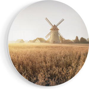 Artaza Forex Muurcirkel Windmolen in het Veld - 70x70 cm - Wandcirkel - Rond Schilderij - Wanddecoratie Cirkel - Muurdecoratie