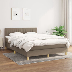 vidaXL Boxspringbed - Boxspring - Boxspring met matras stof taupe 140x200 cm - Tweepersoonsbed - Pocketed Spring Mattress - Medium Firm Mattress