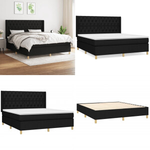 vidaXL Boxspring met matras stof zwart 160x200 cm - Boxspring - Boxsprings - Bed - Slaapmeubel