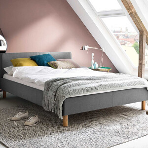 Gestoffeerd twijfelaar bed Amber - lichtgrijs