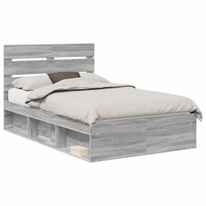 vidaXL - Bedframe - Grijs - Sonoma - 135 - x - 190 - cm - Massief - grenenhout