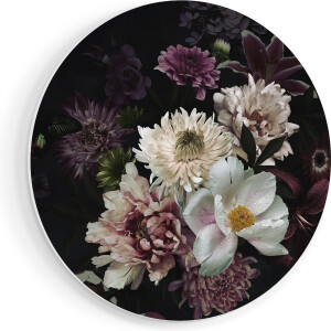 Artaza Forex Muurcirkel Diverse Bloemen Op Zwart Achtergrond - 70x70 cm - Wandcirkel - Rond Schilderij - Wanddecoratie Cirkel - Muurdecoratie