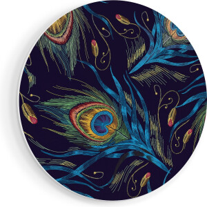 Artaza Forex Muurcirkel Getekende Pauw Veren Achtergrond - 80x80 cm - Groot - Wandcirkel - Rond Schilderij - Wanddecoratie Cirkel