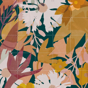 IXXI Flowers dark, Lotte Dirks - 100 x 100 cm - Gratis ophangtool - Grote wanddecoratie en posters - Digitale Kunst, Illustraties, Speels, Slaapkamer