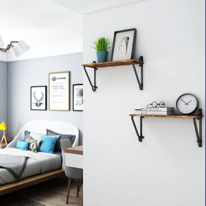 MIRA Home - Muurplank - Legplank - Set van 2 - Vintage - Bruin - Wandmontage - Boekenplank - Fotolijstplank 60 x 32 x 20 cm