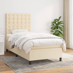 vidaXL - Boxspring - met - matras - stof - crèmekleurig - 80x200 - cm