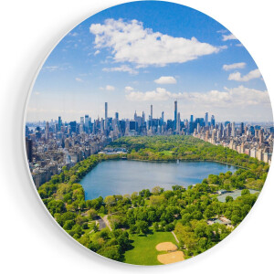 Artaza Forex Muurcirkel Central Park In New York Met Wolkenkrabbers - 90x90 cm - Groot - Wandcirkel - Rond Schilderij - Muurdecoratie Cirkel