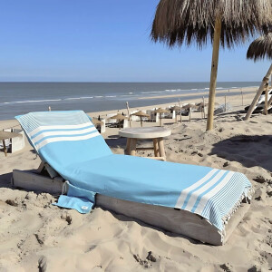 hipps Loungie Travel beachbedcover turquoise – strandlaken voor ligbed – lichtgewicht hamamdoek – met omslag en afsluitbaar zijvak – 210x90 cm – sneldrogend katoen