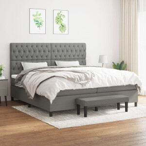 vidaXL - Boxspring - met - matras - stof - donkergrijs - 200x200 - cm
