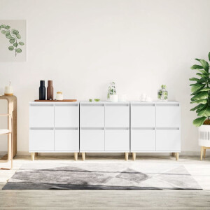 vidaXL Kast - Dressoir - Dressoirs 3 st 60x35x70 cm bewerkt hout wit - Houten Dressoir - Wit Dressoir - Vintage Dressoir