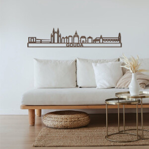 Skyline Gouda Notenhout 130 Cm Wanddecoratie Voor Aan De Muur Met Tekst City Shapes