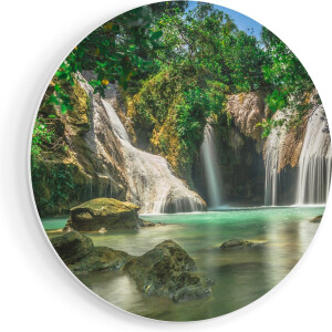 Artaza Forex Muurcirkel Tropische Waterval - 80x80 cm - Groot - Wandcirkel - Rond Schilderij - Wanddecoratie Cirkel