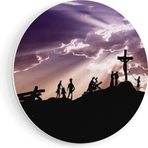 Artaza Forex Muurcirkel Kruistocht naar het Kruis van Jezus Christus - 50x50 cm - Klein - Wandcirkel - Rond Schilderij - Muurdecoratie Cirkel
