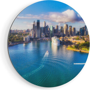 Artaza Dibond Muurcirkel Sydney Stad bij de Haven - Ø 40 cm - Klein - Wandcirkel - Rond Schilderij - Voor Binnen en Buiten