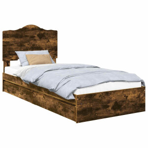 vidaXL - Opbergbed - met - lade - Rook - Eiken - 100 - x - 200 - cm - Bewerkt - hout