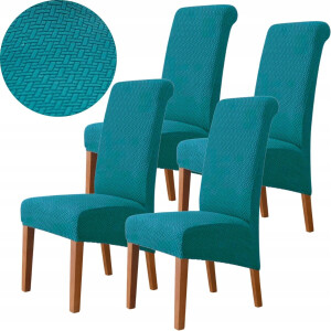 4x Premium Jacquard Stoelhoes Visgraat Elastisch Turquoise OEKO-TEX