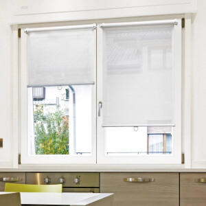 Automatisch rolgordijn - Lichtdoorlatend - Voile - Wit - Zonder boren - B 92 x H 170cm.