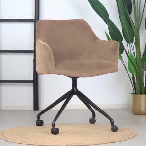 Bronx71® Eetkamerstoel met wieltjes Quinn taupe velvet - stoel