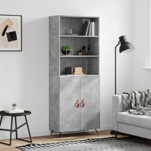 vidaXL Kast - Hoge Kast - Hoge kast 69,5x34x180 cm bewerkt hout betongrijs - Opbergkast - Betongrijs - Houten Kast