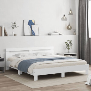 vidaXL - Bedframe - met - hoofdeinde - en - LED - wit - 180x200 - cm