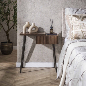 LifestyleFurn Nachtkastje Alania Links, Met 1 lade en legplank, Acaciahout - Massief acacia bruin
