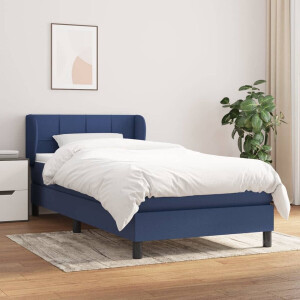 vidaXL - Boxspring - met - matras - stof - blauw - 100x200 - cm