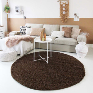 Hoogpolig vloerkleed shaggy Trend effen rond - bruin 160 cm