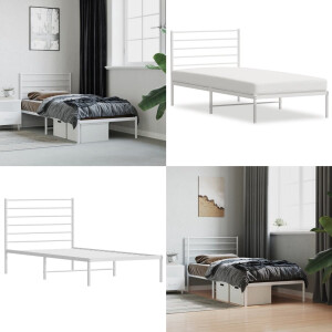 vidaXL Bedframe met hoofdbord zonder matras metaal wit 75x190 cm - Bedframe - Bedframes - Eenpersoonsbed - Bed