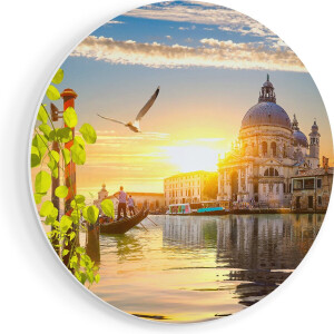 Artaza Forex Muurcirkel Kanaal in Venetië met Bloemen - 90x90 cm - Groot - Wandcirkel - Rond Schilderij - Muurdecoratie Cirkel
