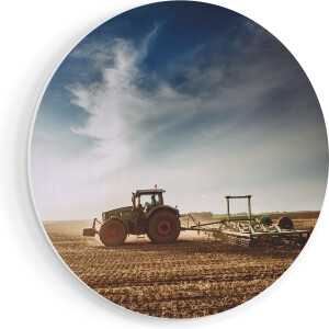 Artaza Forex Muurcirkel Tractor op het Veld - Trekker - 80x80 cm - Groot - Wandcirkel - Rond Schilderij - Wanddecoratie Cirkel