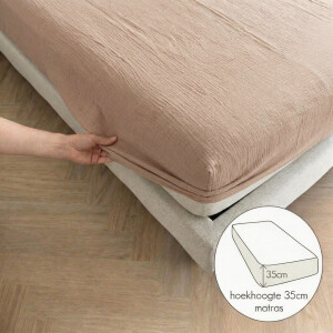 Kayori Caro Hoeslaken Mousseline - 180x210-220cm - 100% biologisch katoen - Matrasdikte 35cm - Taupe