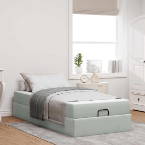 vidaXL - Bedframe - met - matras - 2 - st - Lichtgrijs - Fluweel