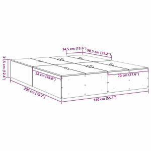 vidaXL - Opbergbedframe - Grijs - Sonoma - 140 - x - 200 - cm - Bewerkt - hout