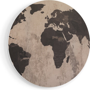 Artaza Forex Muurcirkel Oude Wereldkaart - 90x90 cm - Groot - Wandcirkel - Rond Schilderij - Muurdecoratie Cirkel