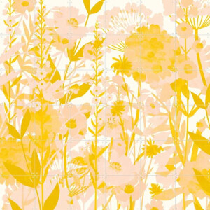 IXXI Flower Garden yellow, Lotte Dirks - 120 x 120 cm - Gratis ophangtool - Grote wanddecoratie en posters - Kleurrijk, Illustraties, Natuur